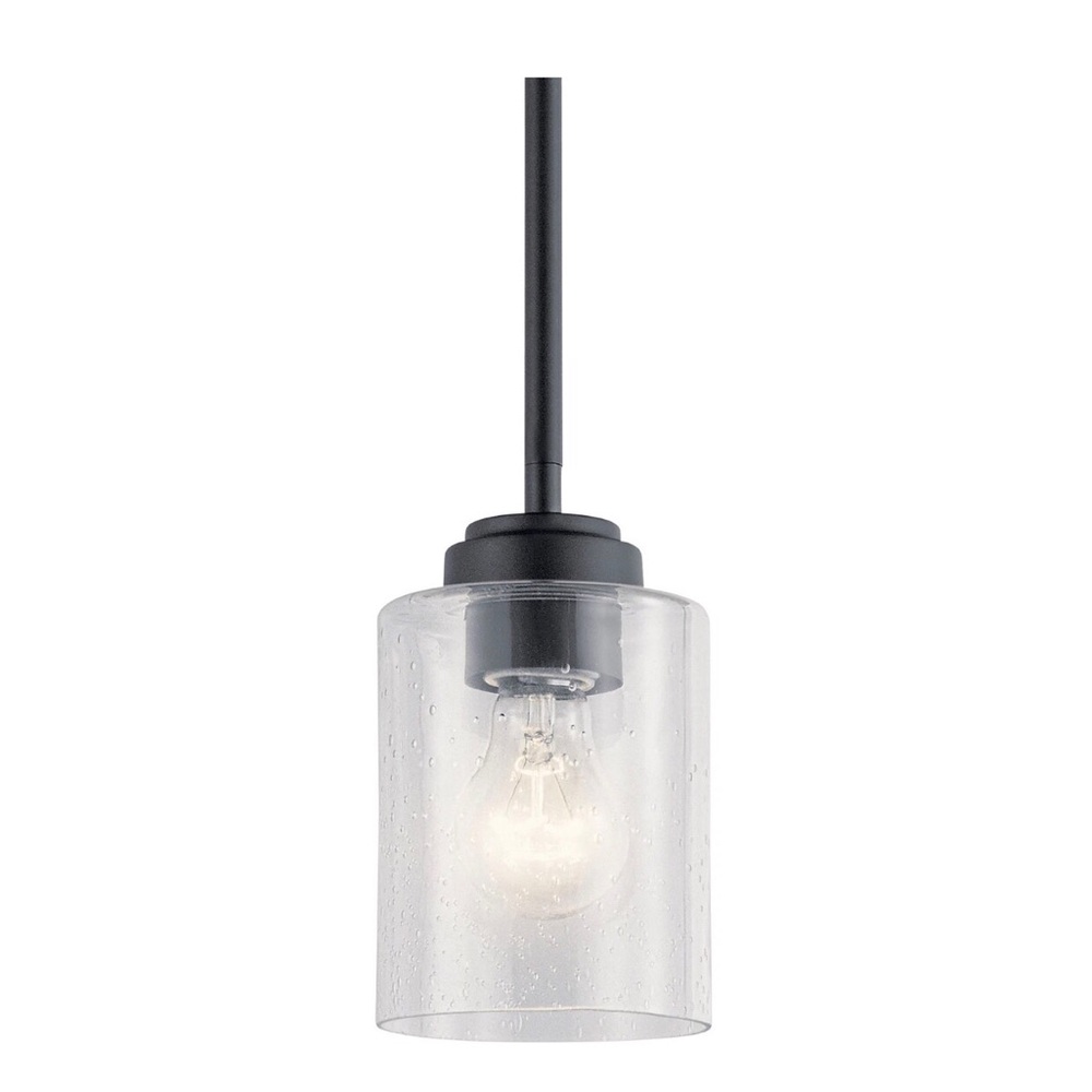 Kichler Winslow 1-Light Pendant Ligjting Black With Clear Seeded Glass. New